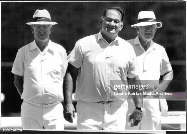 Sir Nicholas Shehadie during his seventh grade Pennants match against North Sydney at Warringah Bowling Club. February 28, 1987. .