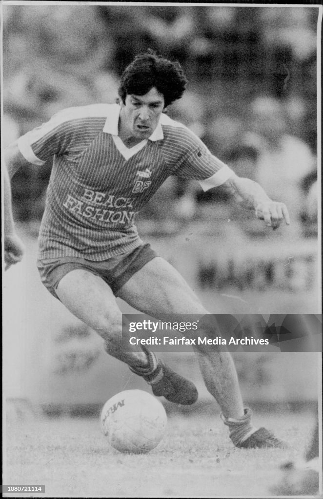 The Man Who Can Do No Wrong - Sydney Olympic striker Marshall Soper on the ball during yesterday's Olympic Airways Cup final against Preston at St. George Stadium.