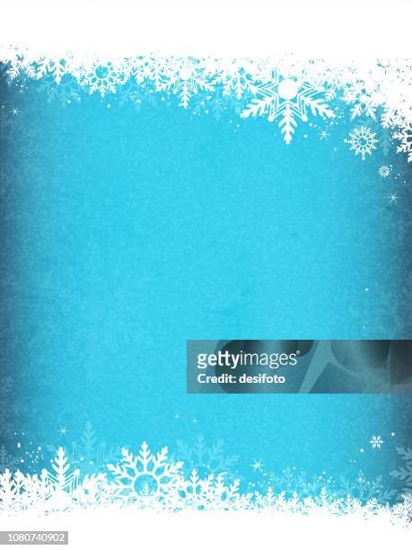 ilustraciones, imágenes clip art, dibujos animados e iconos de stock de fondo de vector de navidad en color azul aqua con copos de nieve blancas en la parte superior e inferior. - bottom