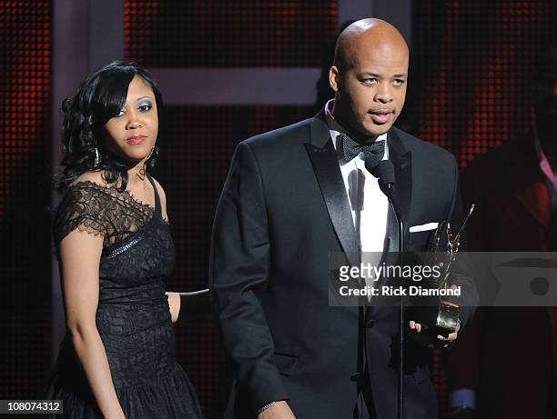 Recording Artists James Fortune and his wife Cheryl Fortune accept Stellar Award for Group Duo of the Year, James Fortune & FIYA at the 26th Annual...