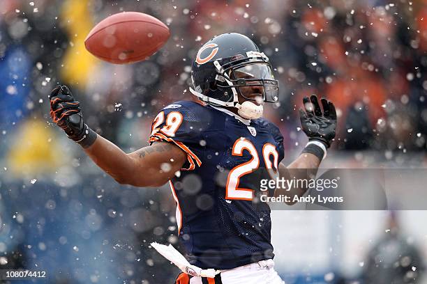 Running back Chester Taylor of the Chicago Bears reacts after scoring on a one-yard touchdown run in the second quarter against the Seattle Seahawks...