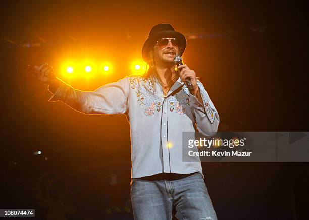 Kid Rock performs during his "Born Free" tour opener at Ford Field on January 15, 2011 in Detroit, Michigan.