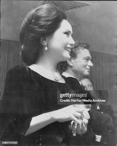 Madame Sukarno with boyfriend Mr. Vidal at Hilton.Social pics from reception for Madame Sukarno at Hilton Hotel. April 18, 1975. .