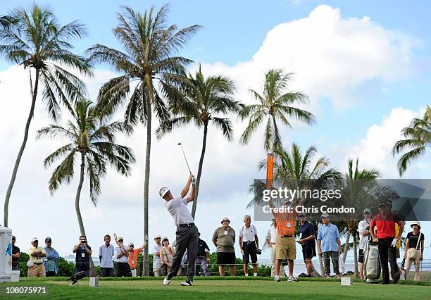 Stuart Appleby of Australia tees off on the 14th hole during the third round of the Sony Open in Hawaii held at Waialae Country Club on January 16,...