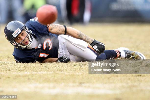 Wide receiver Johnny Knox of the Chicago Bears looks at the ball late in the game against the Seattle Seahawks in the 2011 NFC divisional playoff...
