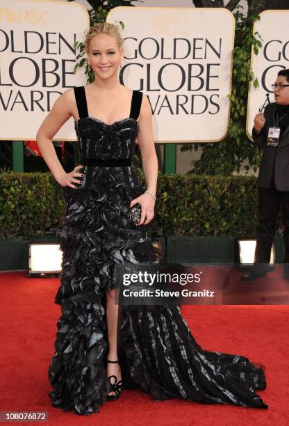 Actress Jennifer Lawrence arrives at the 68th Annual Golden Globe Awards held at The Beverly Hilton hotel on January 16, 2011 in Beverly Hills,...