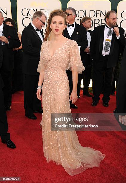 Actress Scarlett Johansson arrives at the 68th Annual Golden Globe Awards held at The Beverly Hilton hotel on January 16, 2011 in Beverly Hills,...