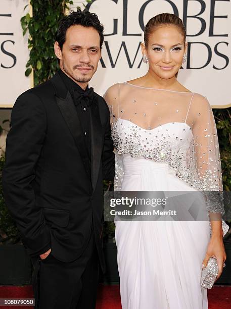 Singer Marc Anthony and singer/actress Jennifer Lopez arrive at the 68th Annual Golden Globe Awards held at The Beverly Hilton hotel on January 16,...