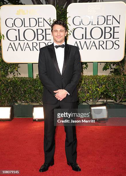 Actor James Franco arrives at the 68th Annual Golden Globe Awards held at The Beverly Hilton hotel on January 16, 2011 in Beverly Hills, California.