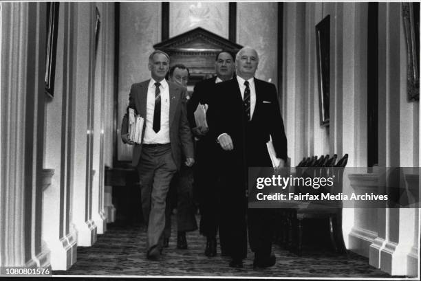 The Sydney City Council... Mr. Norman Oakes left, Sir Eric Neil , Sir Nicholas Shehadie . April 07, 1987. .