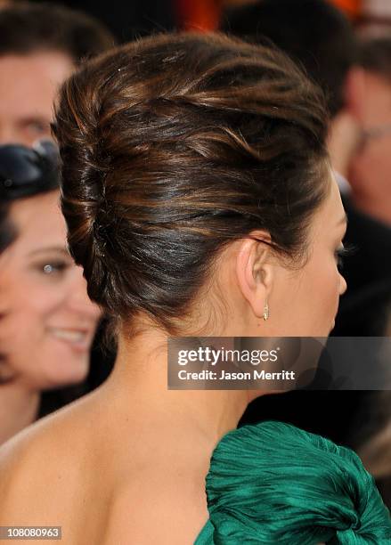 Actress Mila Kunis arrives at the 68th Annual Golden Globe Awards held at The Beverly Hilton hotel on January 16, 2011 in Beverly Hills, California.