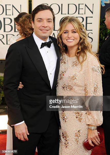 Actor Jimmy Fallon and wife producer Nancy Juvonen arrives at the 68th Annual Golden Globe Awards held at The Beverly Hilton hotel on January 16,...