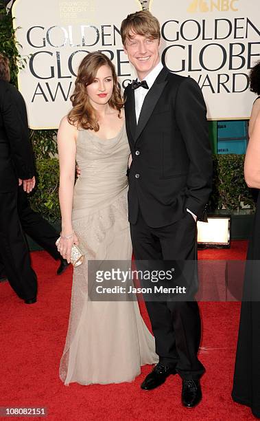 Actress Kelly Macdonald and husband musician Dougie Payne arrive at the 68th Annual Golden Globe Awards held at The Beverly Hilton hotel on January...