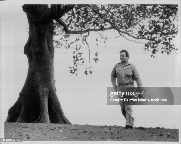 Jack Mundey, independent member standing for the electorate of Gipps Ward, walking up on Observatory Hill. March 25, 1984. .