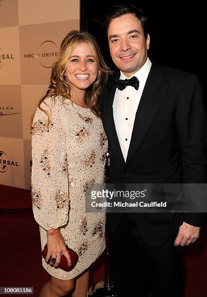 Producer Nancy Juvonen and TV personality Jimmy Fallon arrive at NBCUniversal/Focus Features Golden Globes Viewing and After Party sponsored by...