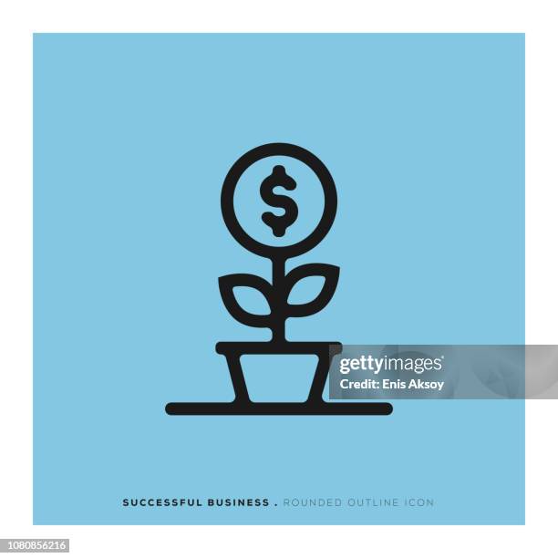 successful business rounded line icon - empty flower pot stock illustrations