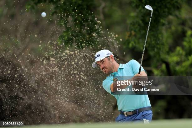 Louis Oosthuizen of South Africa plays a bunker shot during the pro-am as a preview for the 2018 Alfred Dunill Championship at Leopard Creek Country...