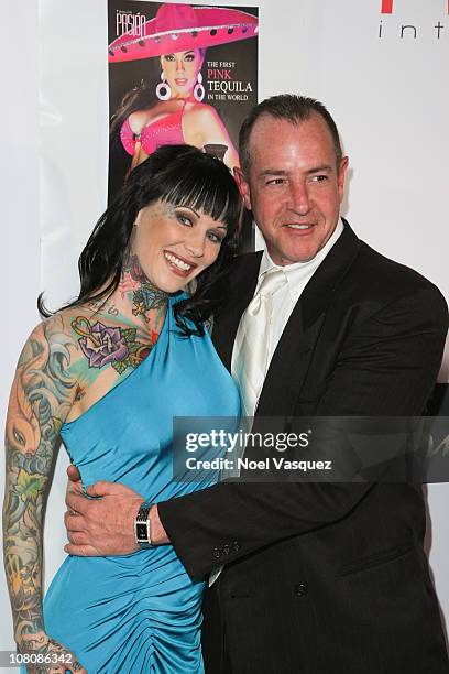 Michelle "Bombshell" McGee and Michael Lohan attend a Tara Reid hosted Golden Globes viewing dinner party at the Jon Lovitz Comedy Club on January...