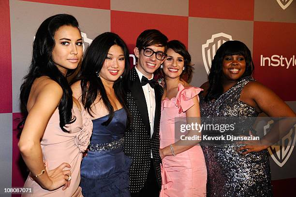 Actors Naya Rivera, Jenna Ushkowitz, Kevin McHale, Lea Michele and Amber Riley arrives at the 2011 InStyle And Warner Bros. 68th Annual Golden Globe...