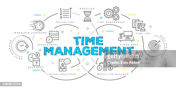 modern flat line design concept of time management - busy life stock illustrations