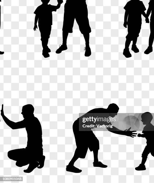 ilustraciones, imágenes clip art, dibujos animados e iconos de stock de padre con la silueta de los niños - familia caminando