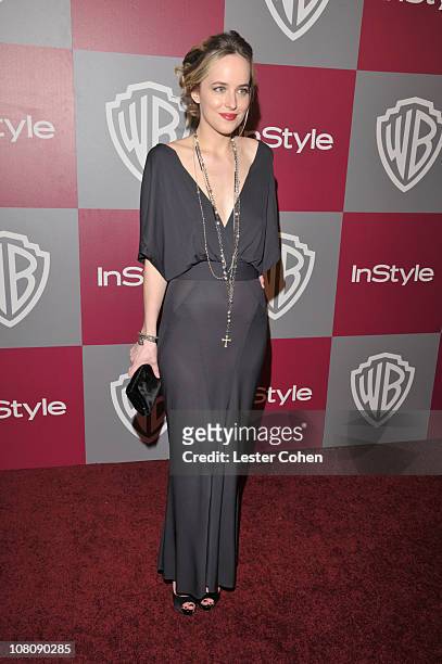 Actress Dakota Johnson arrives at the 2011 InStyle And Warner Bros. 68th Annual Golden Globe Awards post-party held at The Beverly Hilton hotel on...