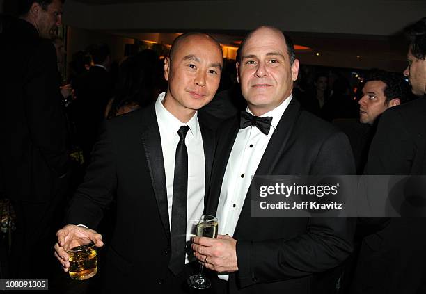 Actor C.S. Lee and producer Matthew Weiner attend HBO's 68th Annual Golden Globe Awards Official After Party held at The Beverly Hilton hotel on...