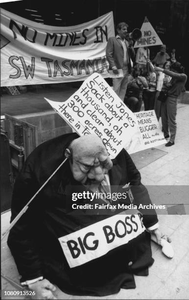 Tasmanian Wilderness Society NSW held public action against BHP application for mining of Mt. Anne region outside headquarters of BHP in City...