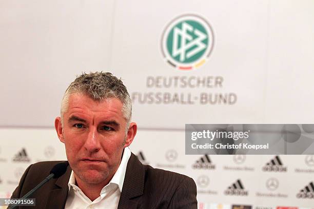 Head coach Mirko Slomka of Hannover attends the press conference of the German Football Association for Football Bundesliga coaches at...