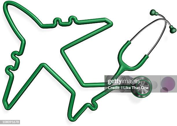 stethoscope forming a plane shape - medical tourism stock pictures, royalty-free photos & images