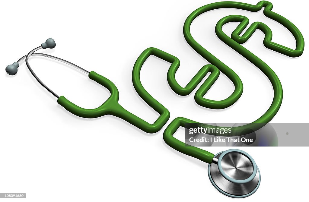 Stethoscope forming a dollar sign