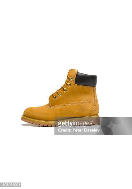 hiking boot with copy space - brown shoe fotografías e imágenes de stock