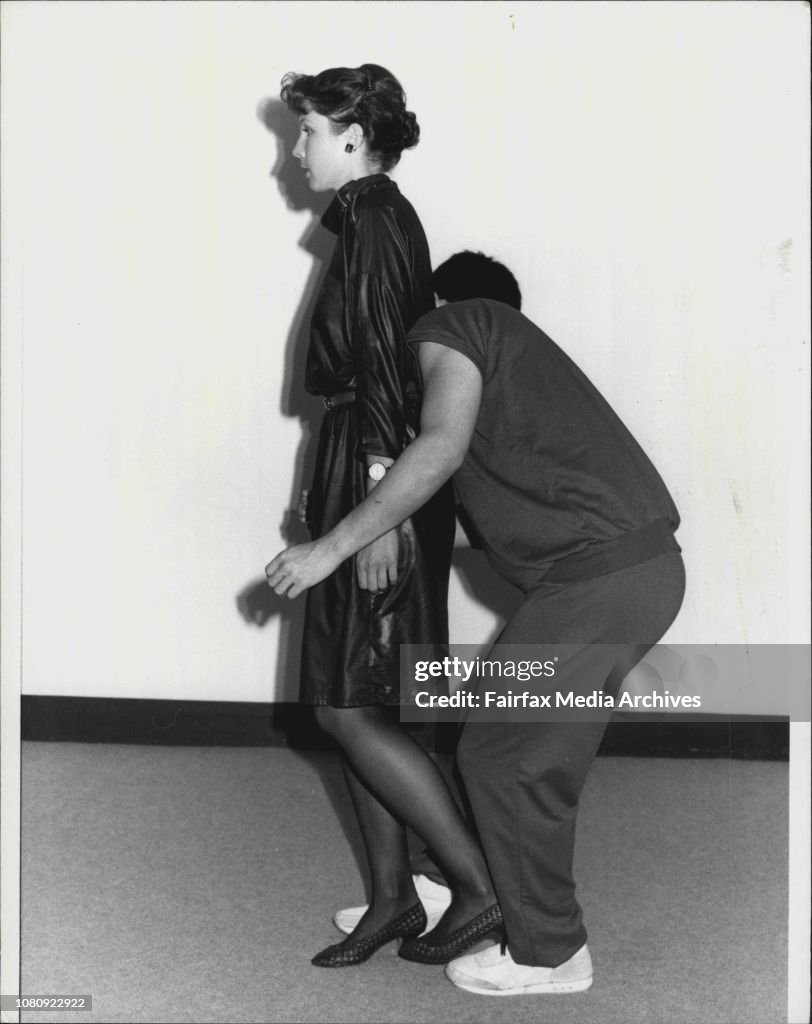 You are grabbed from behind with arms pinned to side.Lift either leg.Stamp hard onto the instep of the attacker. If you hit with enough force, you can even break his foot and leave him in agony.Follow through by kneeing him in the grown.