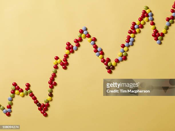 financial graph made of sweets - liniendiagramm stock-fotos und bilder