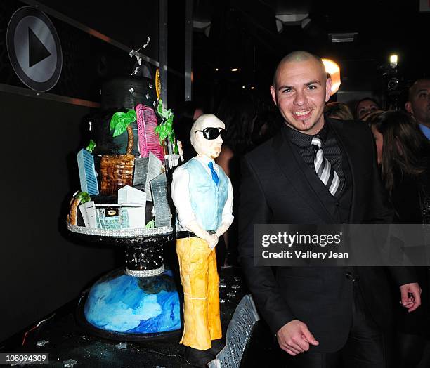 Pitbull arrives for his 3oth birthday celebration at Club Play on January 15, 2011 in Miami Beach, Florida.