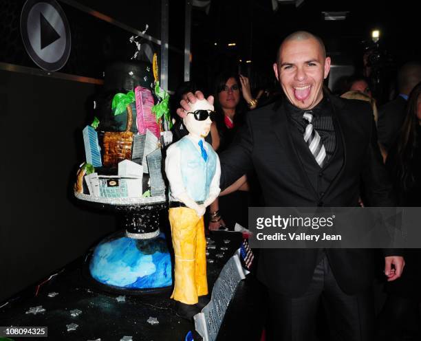 Pitbull arrives for his 3oth birthday celebration at Club Play on January 15, 2011 in Miami Beach, Florida.