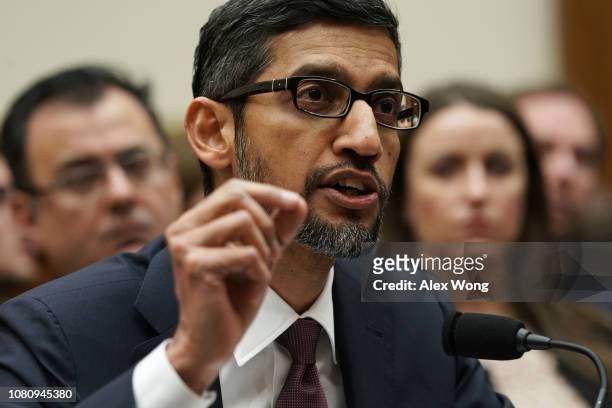 Google CEO Sundar Pichai testifies before the House Judiciary Committee at the Rayburn House Office Building on December 11, 2018 in Washington, DC....