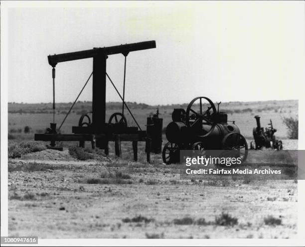 North-West N.S.W. Min. For Environment Trip -- A "Whim" - a restored water pump in Sturt National Park. November 07, 1984. .