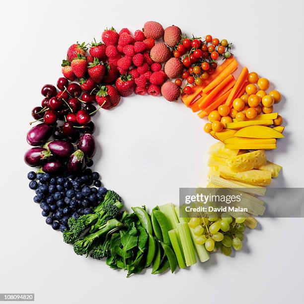 fruit & vegetable color wheel. - fruit loops stock pictures, royalty-free photos & images