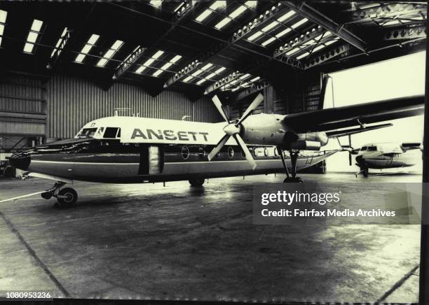 Two Aircraft of the Airlines of NSW, Fokker Friendship Aircraft. Parked at the Ansett Hanger, Sydney Airport today. These aircraft have been grounded...