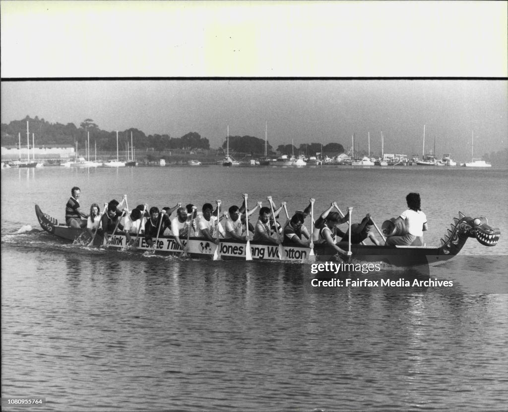 Members of the Jones Lang Wootton, Dragon boat practising for the first Dragon Boat race to be held on Sunday April 8th.