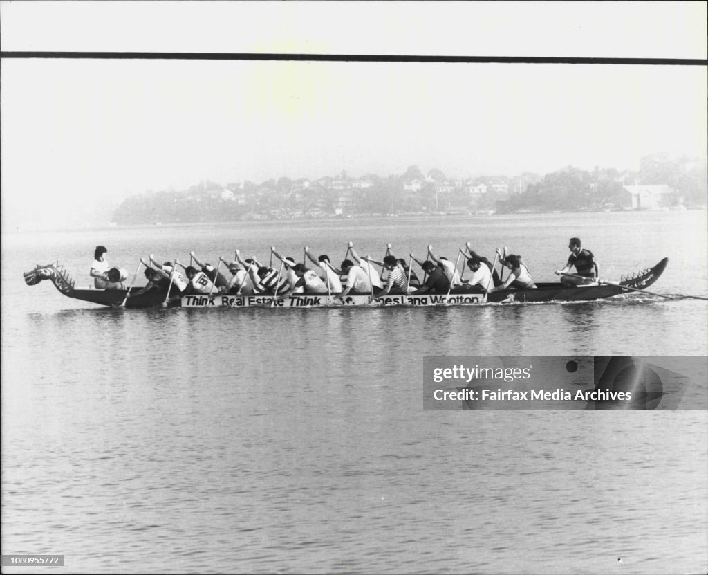 Members of the Jones Lang Wootton, Dragon boat practising for the first Dragon Boat race to be held on Sunday April 8th.