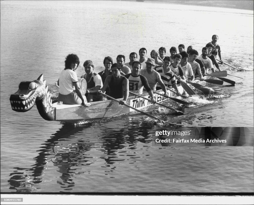 Members of the Jones Lang Wootton, Dragon boat practising for the first Dragon Boat race to be held on Sunday April 8th.