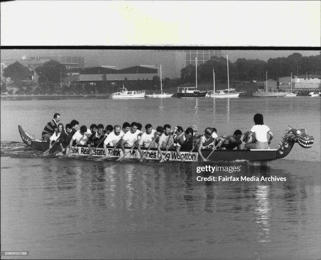 Members of the Jones Lang Wootton, Dragon boat practising for the first Dragon Boat race to be held on Sunday April 8th.