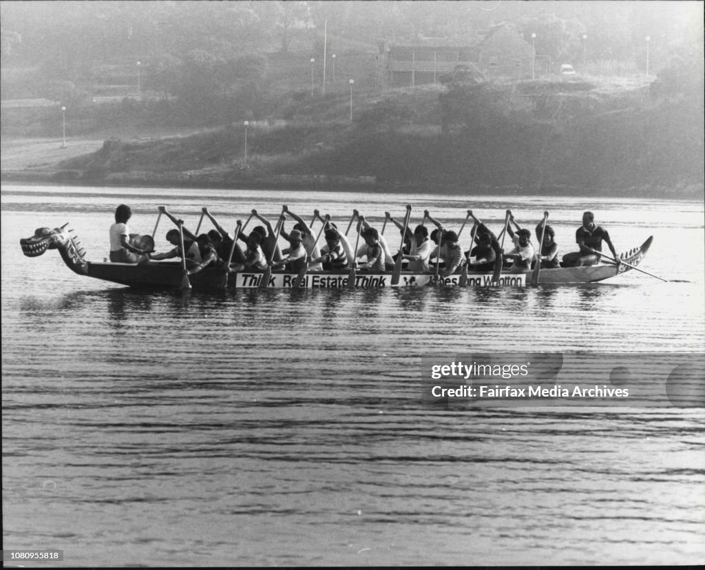 Members of the Jones Lang Wootton, Dragon boat practising for the first Dragon Boat race to be held on Sunday April 8th.