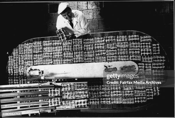 Hot cross buns at tip top bakery, Jamie Dibble is assistant General Manager and is a fifth generation baker. March 20, 1989. .