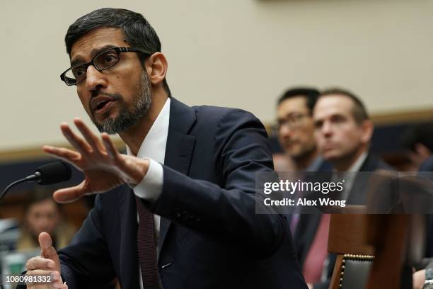 Google CEO Sundar Pichai testifies before the House Judiciary Committee at the Rayburn House Office Building on December 11, 2018 in Washington, DC....