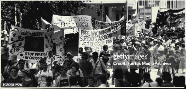 Australia Day... Aboriginals March in Elizabeth St./In Hyde Park.Spectator - Tall Ships Leaves Harbour. January 26, 1988. .