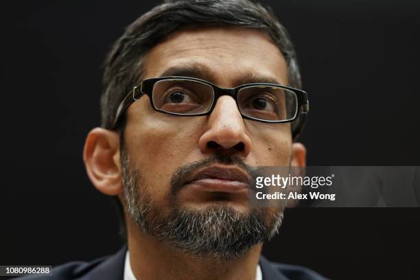 Google CEO Sundar Pichai testifies before the House Judiciary Committee at the Rayburn House Office Building on December 11, 2018 in Washington, DC....