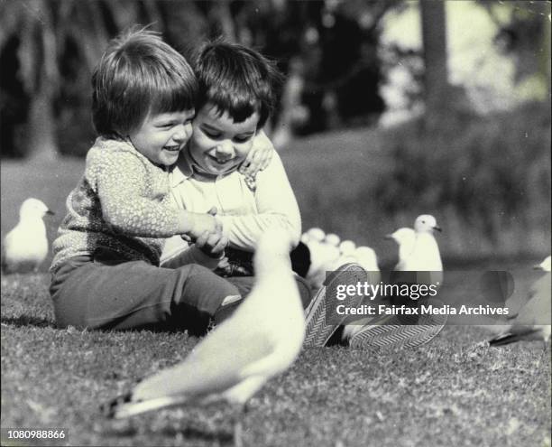 Young love blossoms not only in spring but winter, as Fiona Morris, 3Â½, and Christopher Godman both of Randwick cuddle up ion the winter sunshine at...